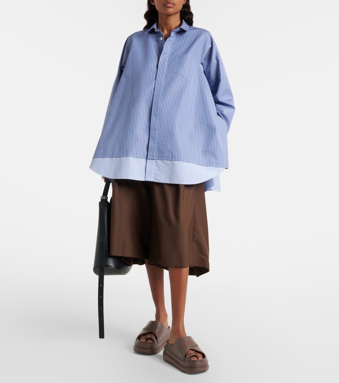 Camicia oversize in misto cotone a righe | Sacai