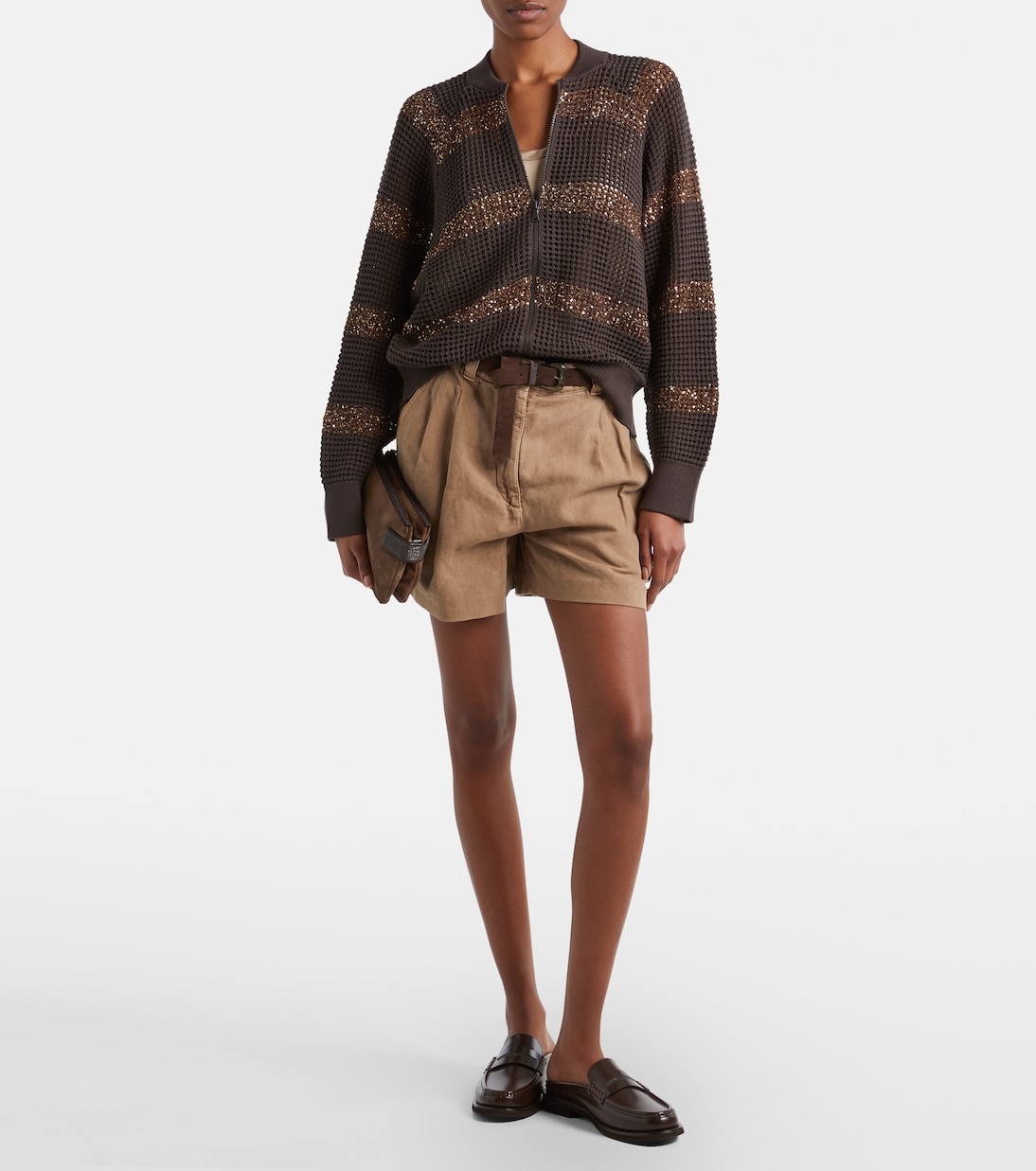 Open-knit sequined cotton cardigan  | Brunello Cucinelli