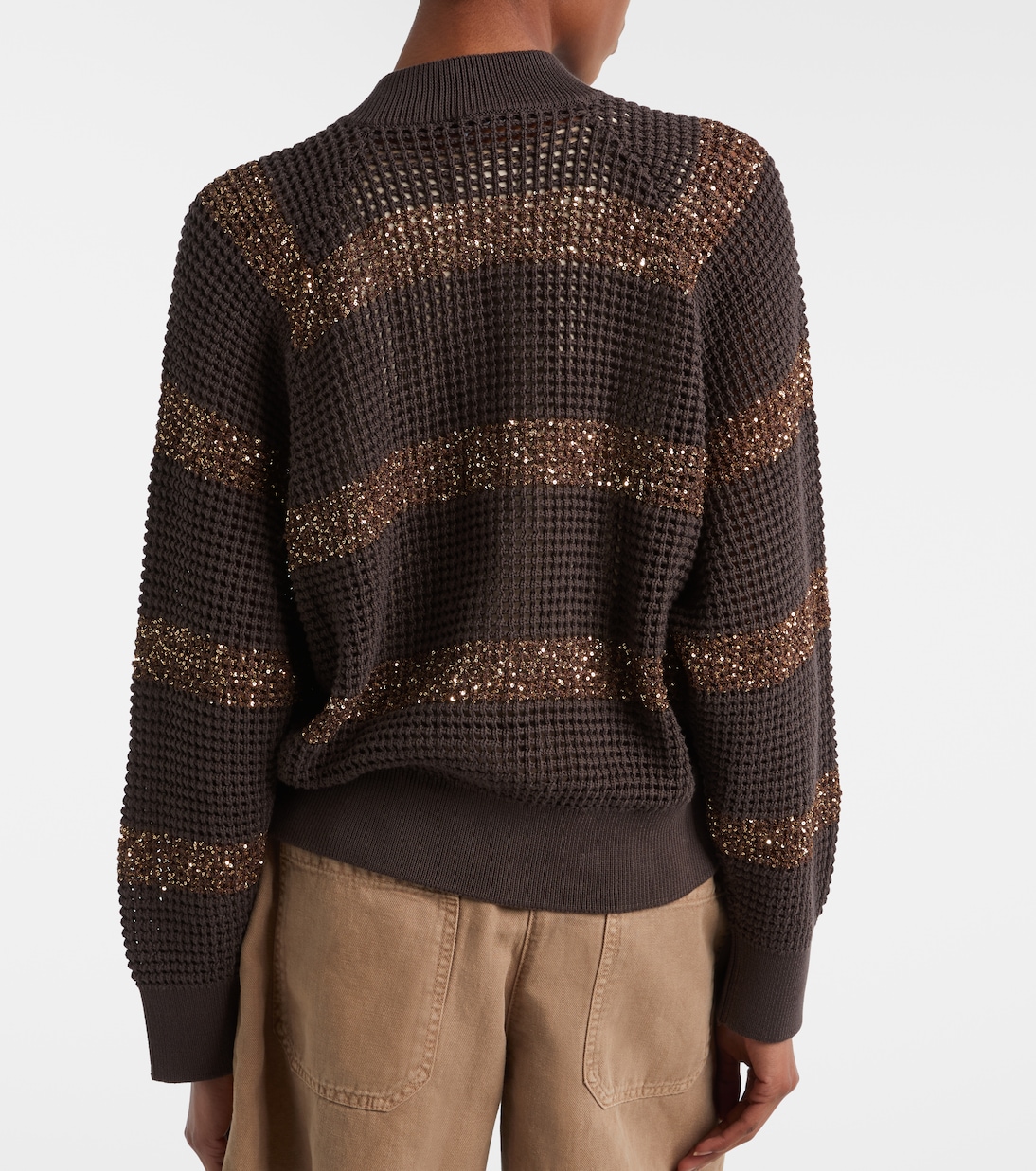 Open-knit sequined cotton cardigan  | Brunello Cucinelli