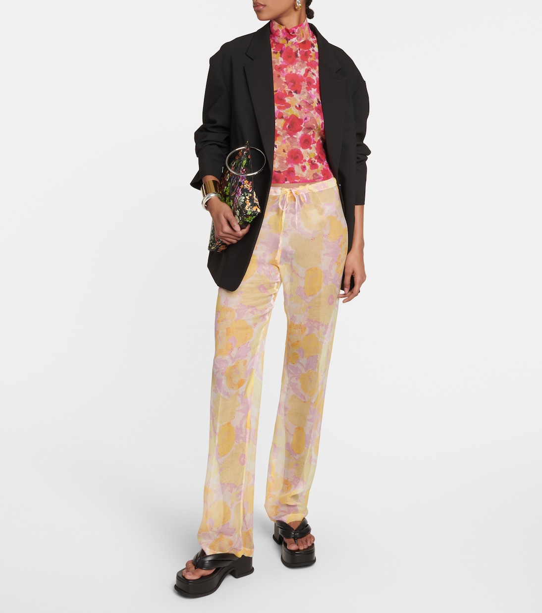 Pantalon en crêpe de soie à fleurs | Dries Van Noten