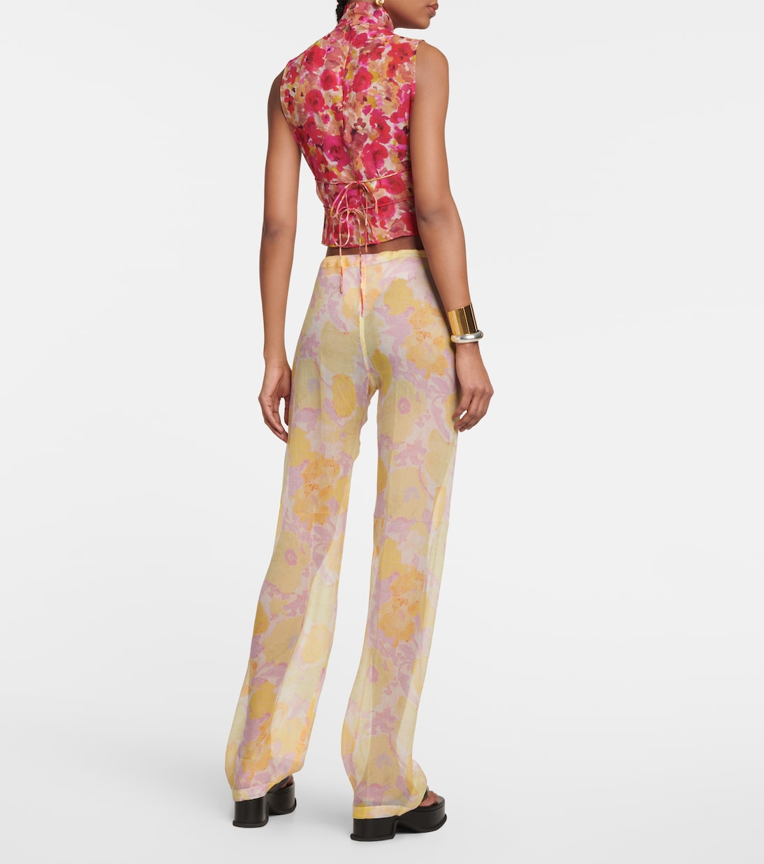 Pantalon en crêpe de soie à fleurs | Dries Van Noten