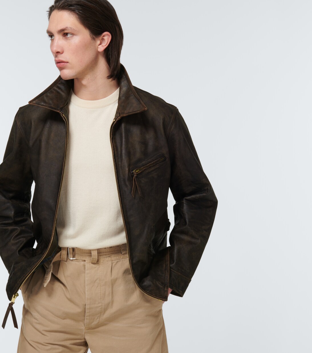Leather jacket in brown RRL Mytheresa