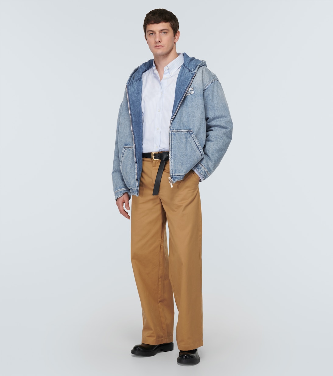 Felpa di jeans con cappuccio e logo | Miu Miu
