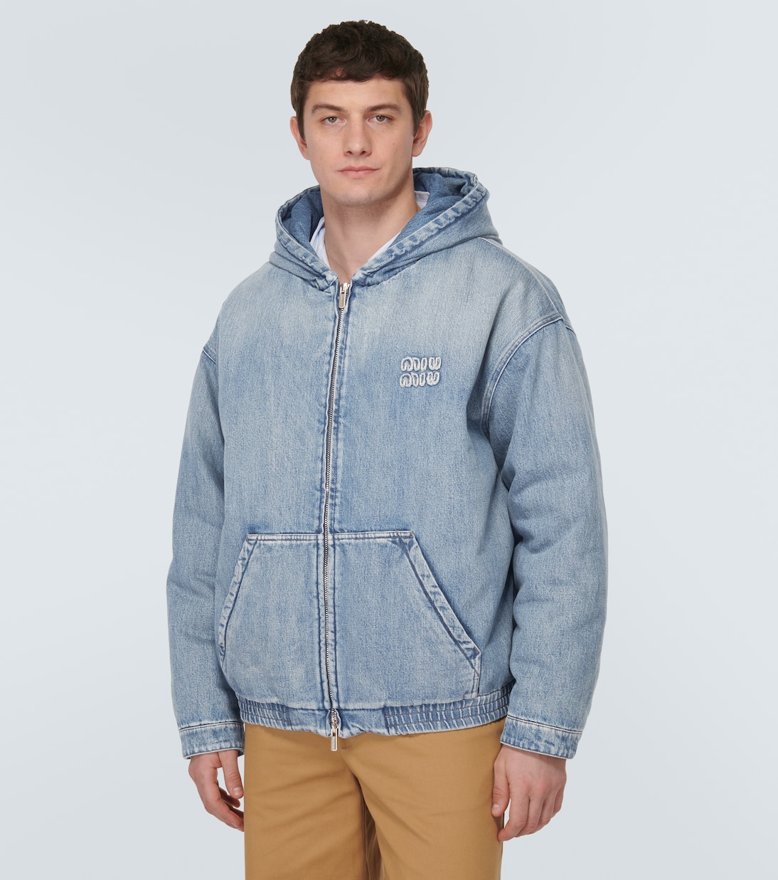 Felpa di jeans con cappuccio e logo | Miu Miu