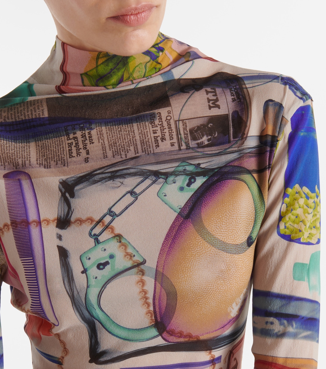 Printed turtleneck tulle minidress | Off-White