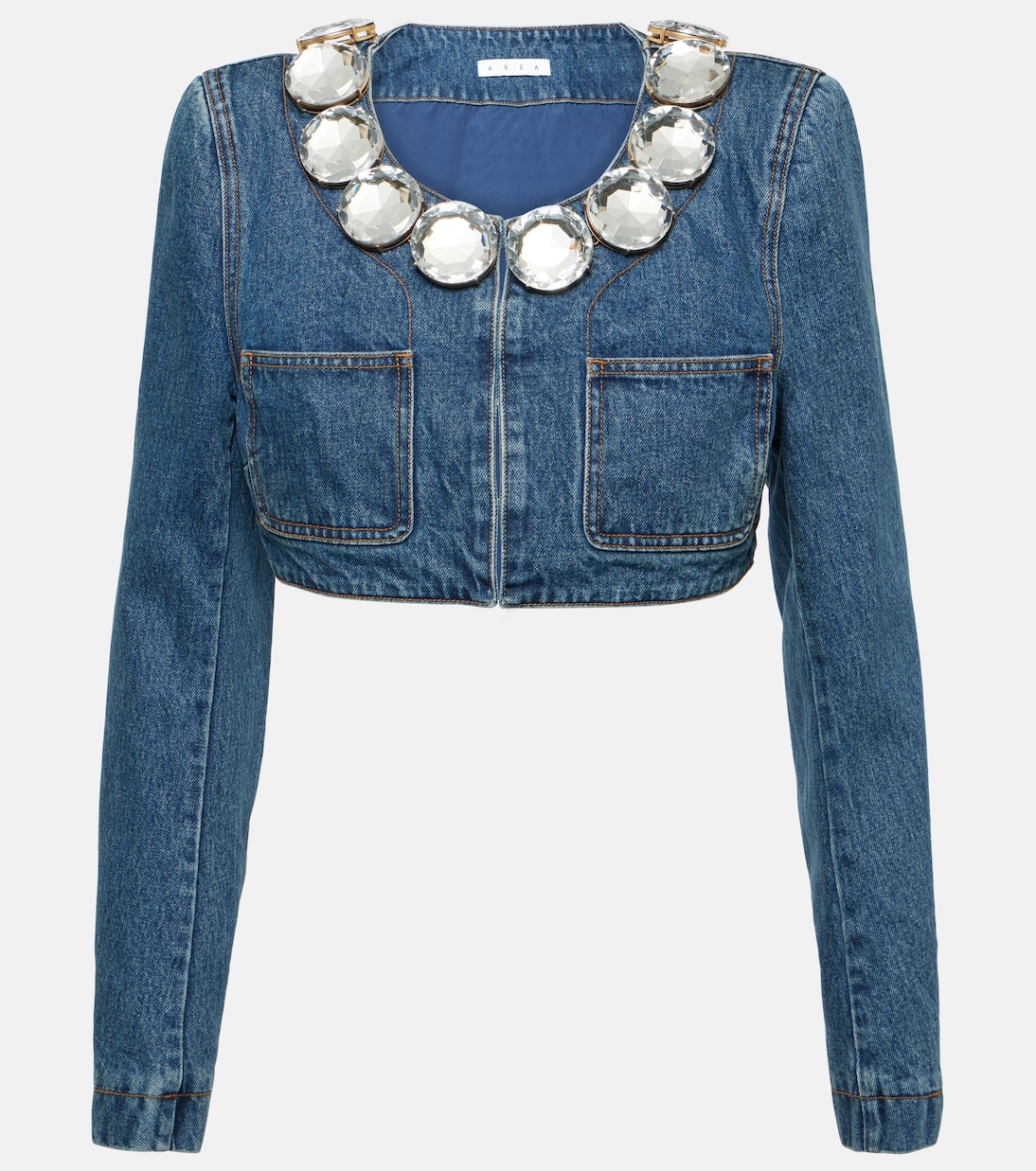 Giacca di jeans cropped con cristalli | Area