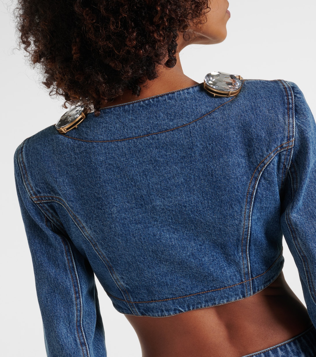 Giacca di jeans cropped con cristalli | Area
