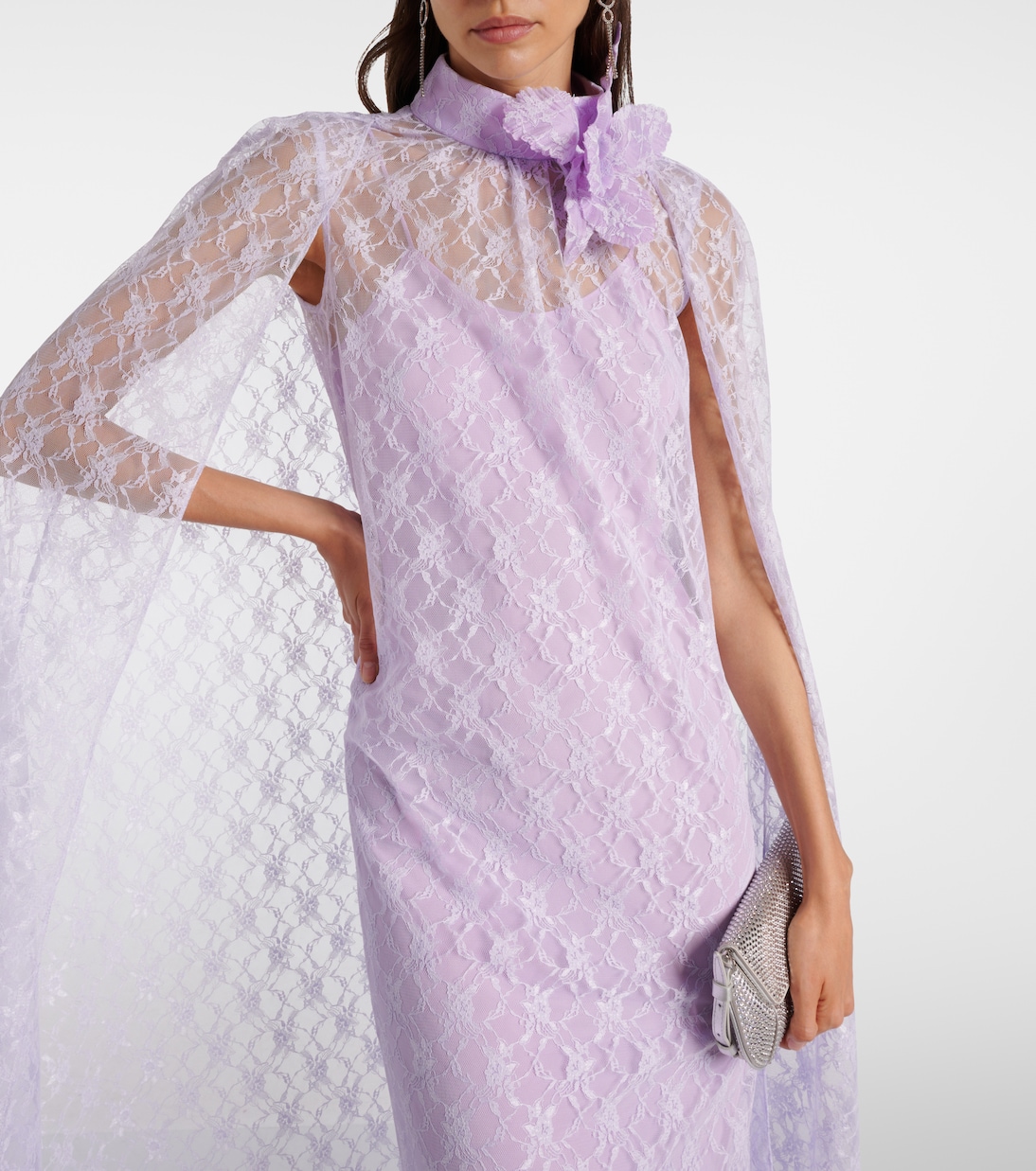 Caped floral lace midi dress  | Rodarte