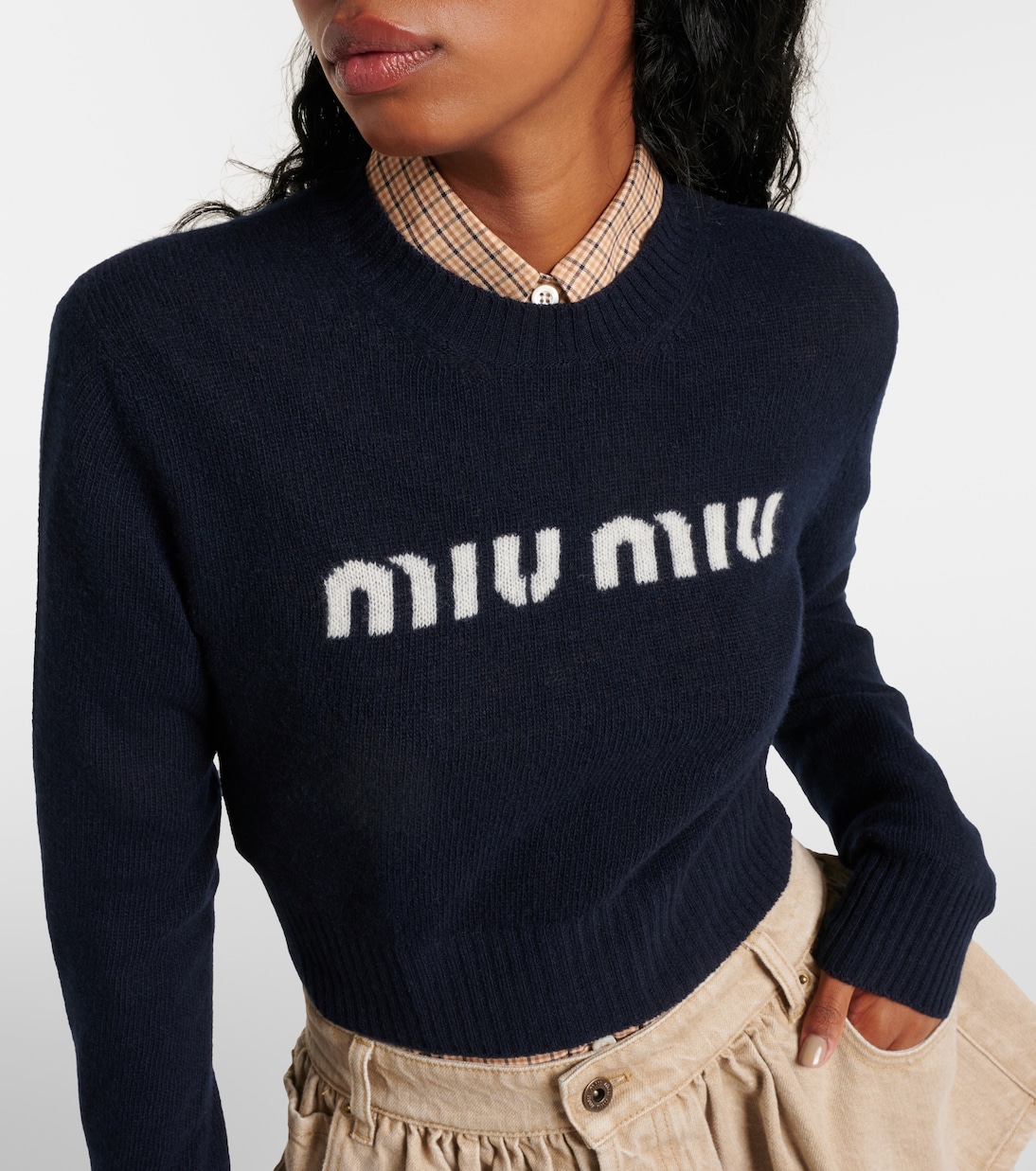 Pullover in lana e cashmere con intarsi | Miu Miu