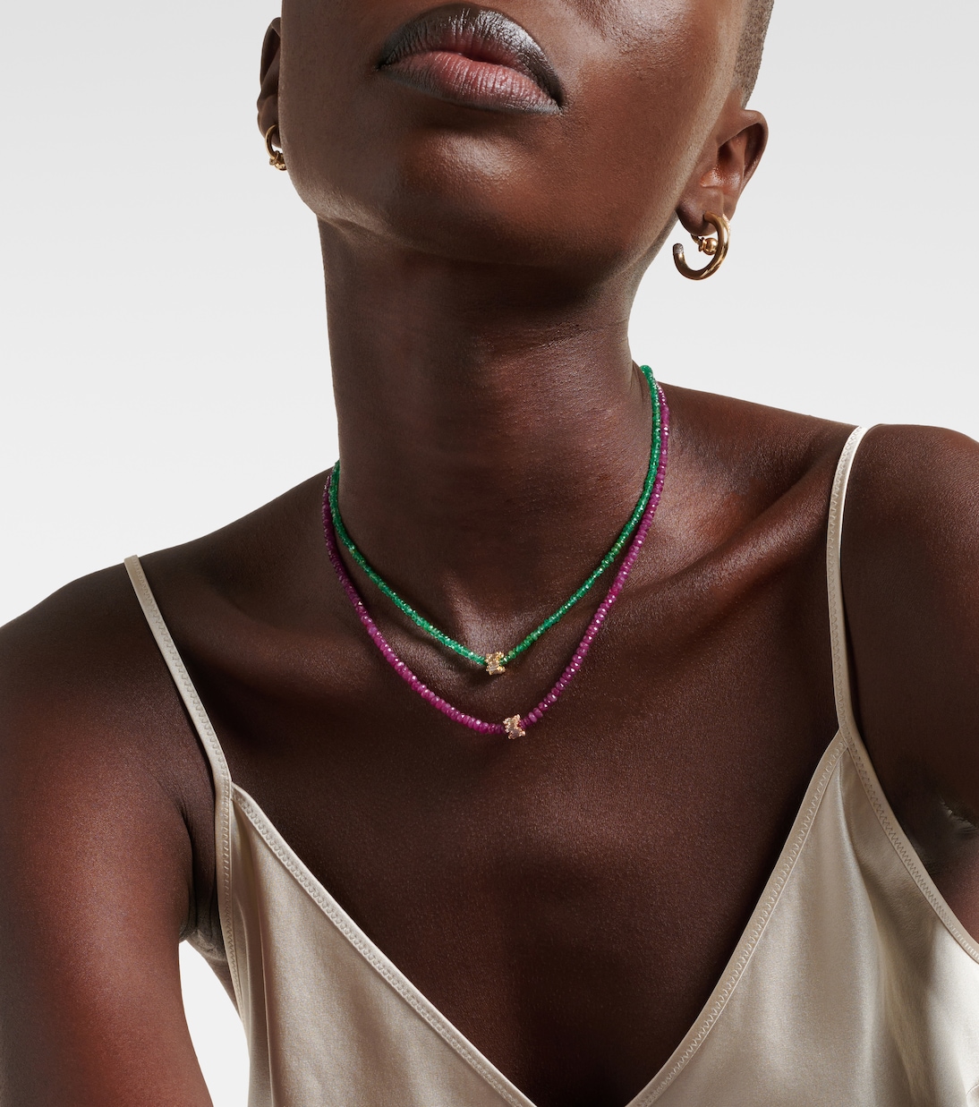Infinite 18kt rose gold necklace with rubies and diamonds | Suzanne Kalan