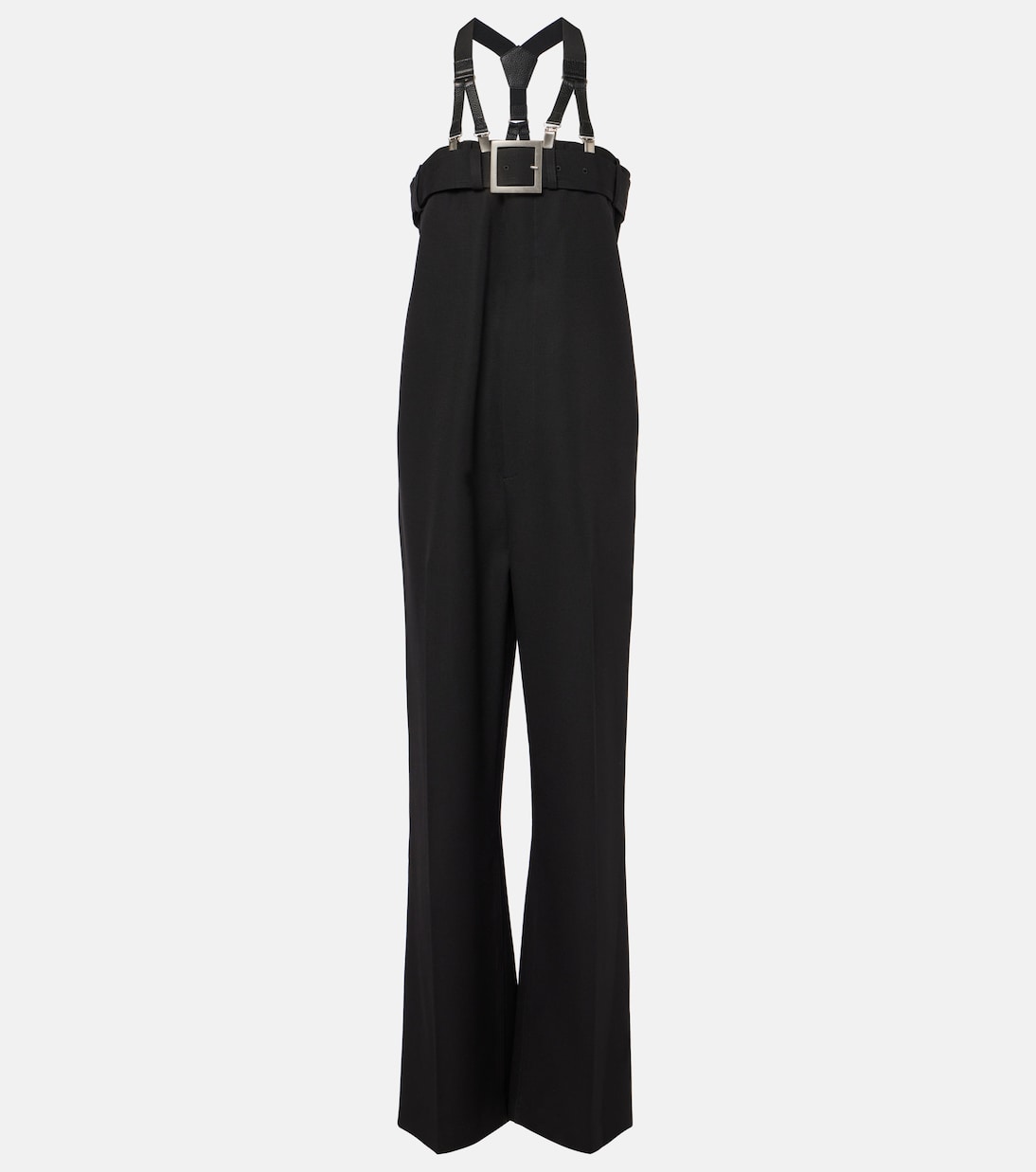 Leather-trimmed virgin wool jumpsuit | Jean Paul Gaultier