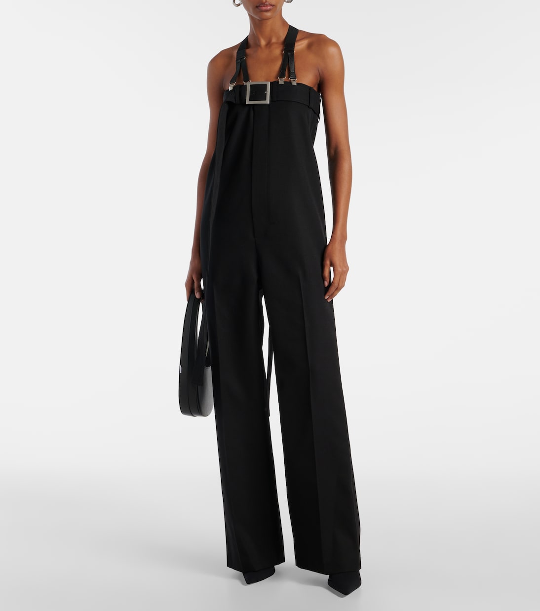 Leather-trimmed virgin wool jumpsuit | Jean Paul Gaultier