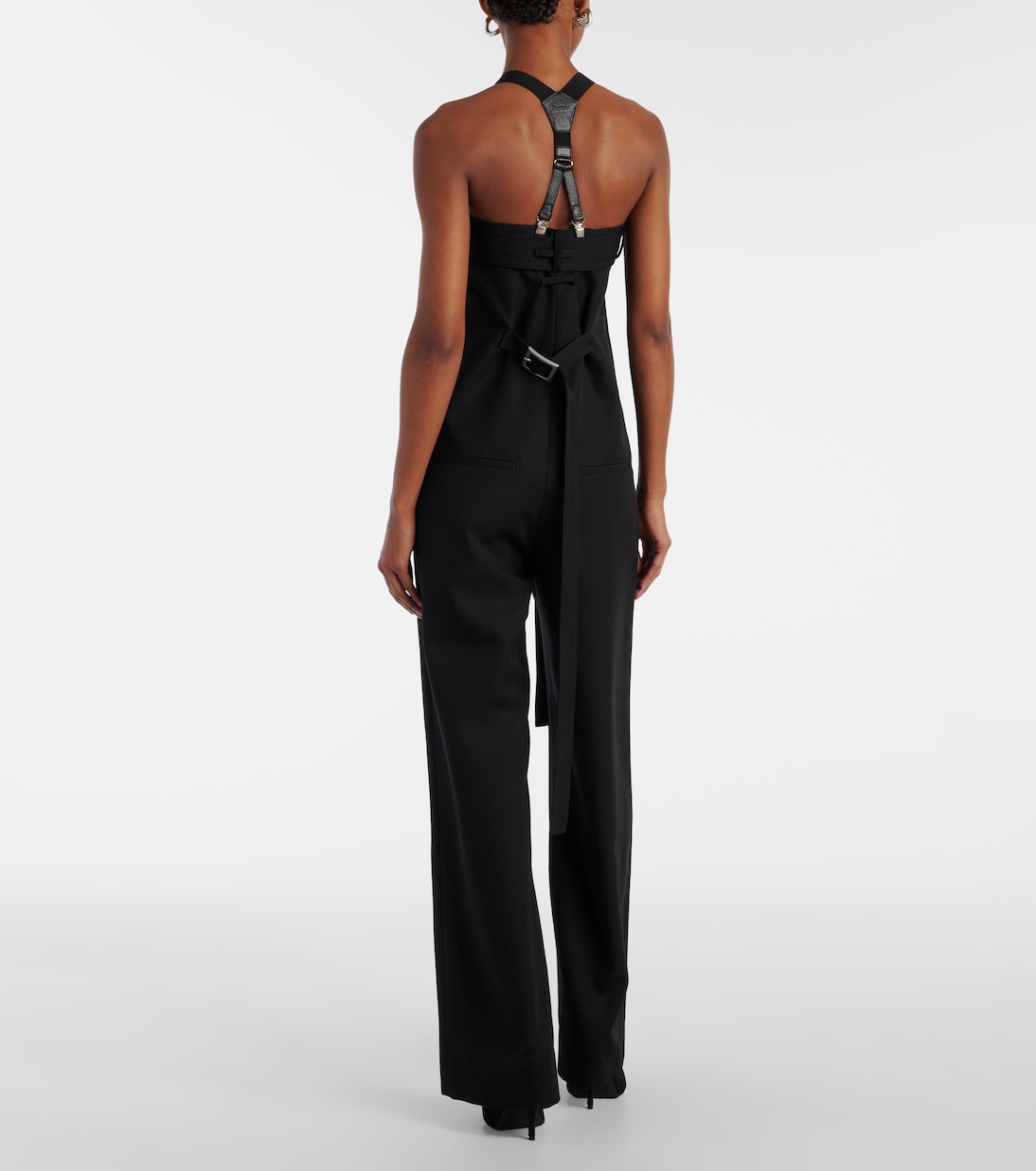 Leather-trimmed virgin wool jumpsuit | Jean Paul Gaultier