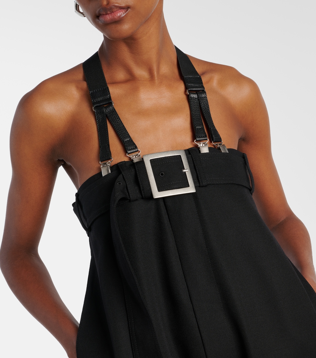Leather-trimmed virgin wool jumpsuit | Jean Paul Gaultier