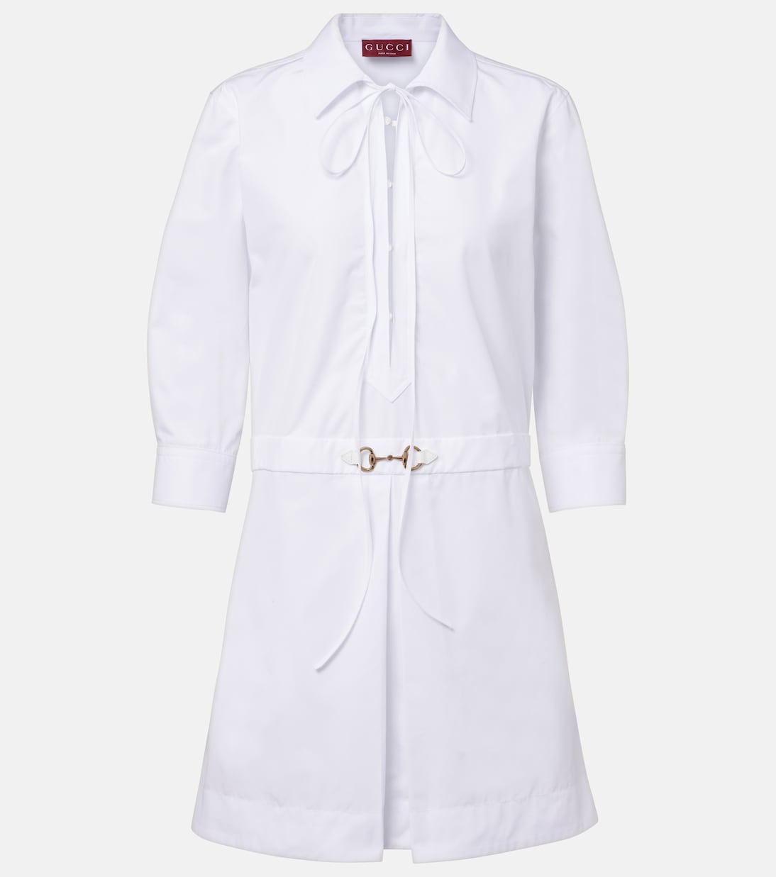 Abito corto in cotone con pelle | Gucci