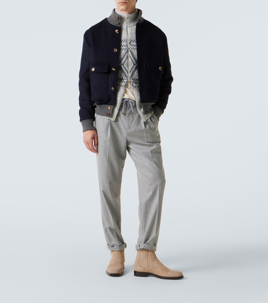 Argyle wool, silk and cashmere cardigan | Brunello Cucinelli