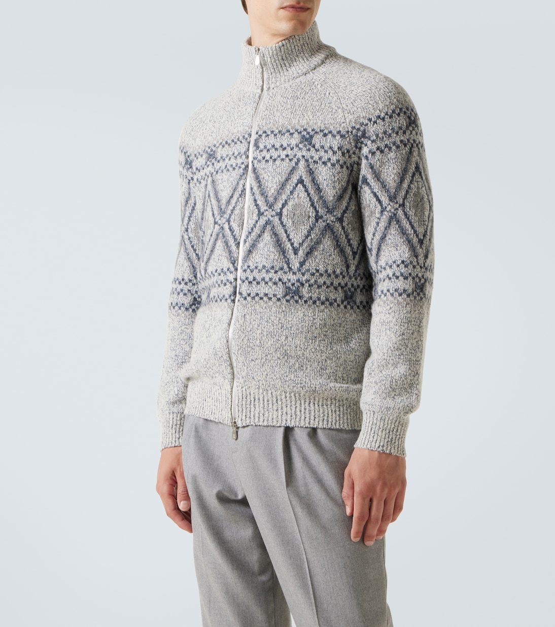 Argyle wool, silk and cashmere cardigan | Brunello Cucinelli
