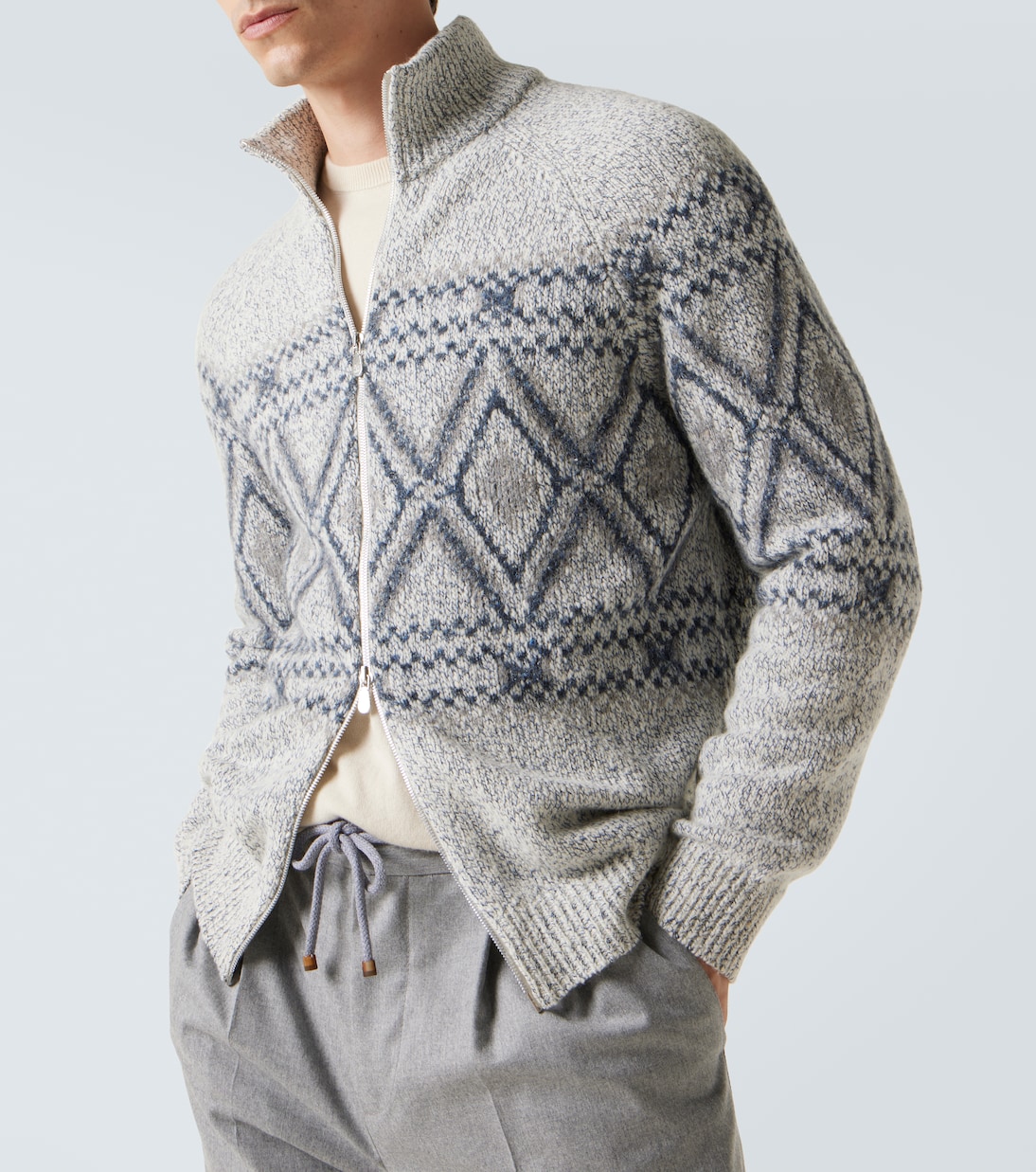 Argyle wool, silk and cashmere cardigan | Brunello Cucinelli