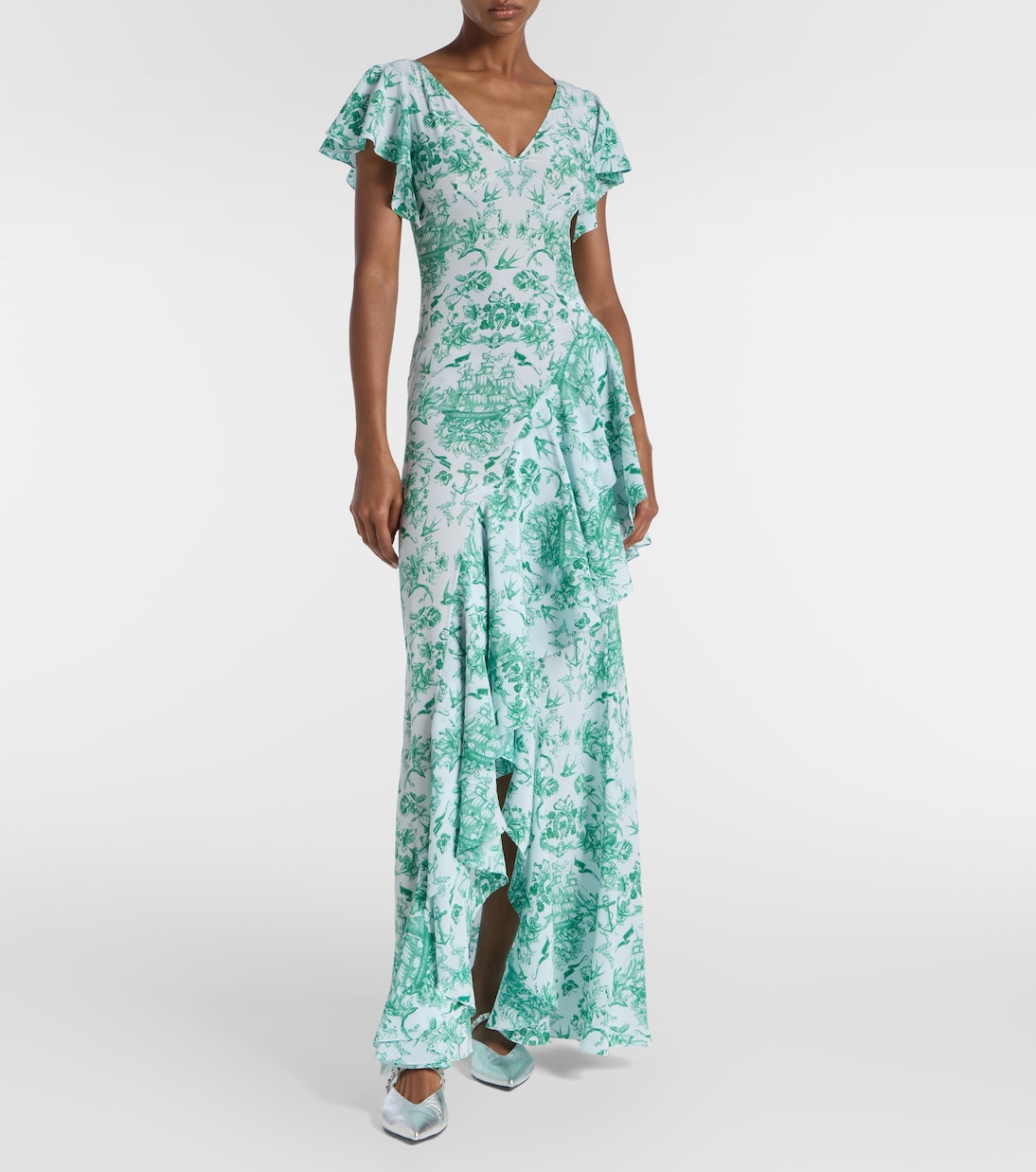 Printed ruffled silk crêpe de chine gown | McQueen