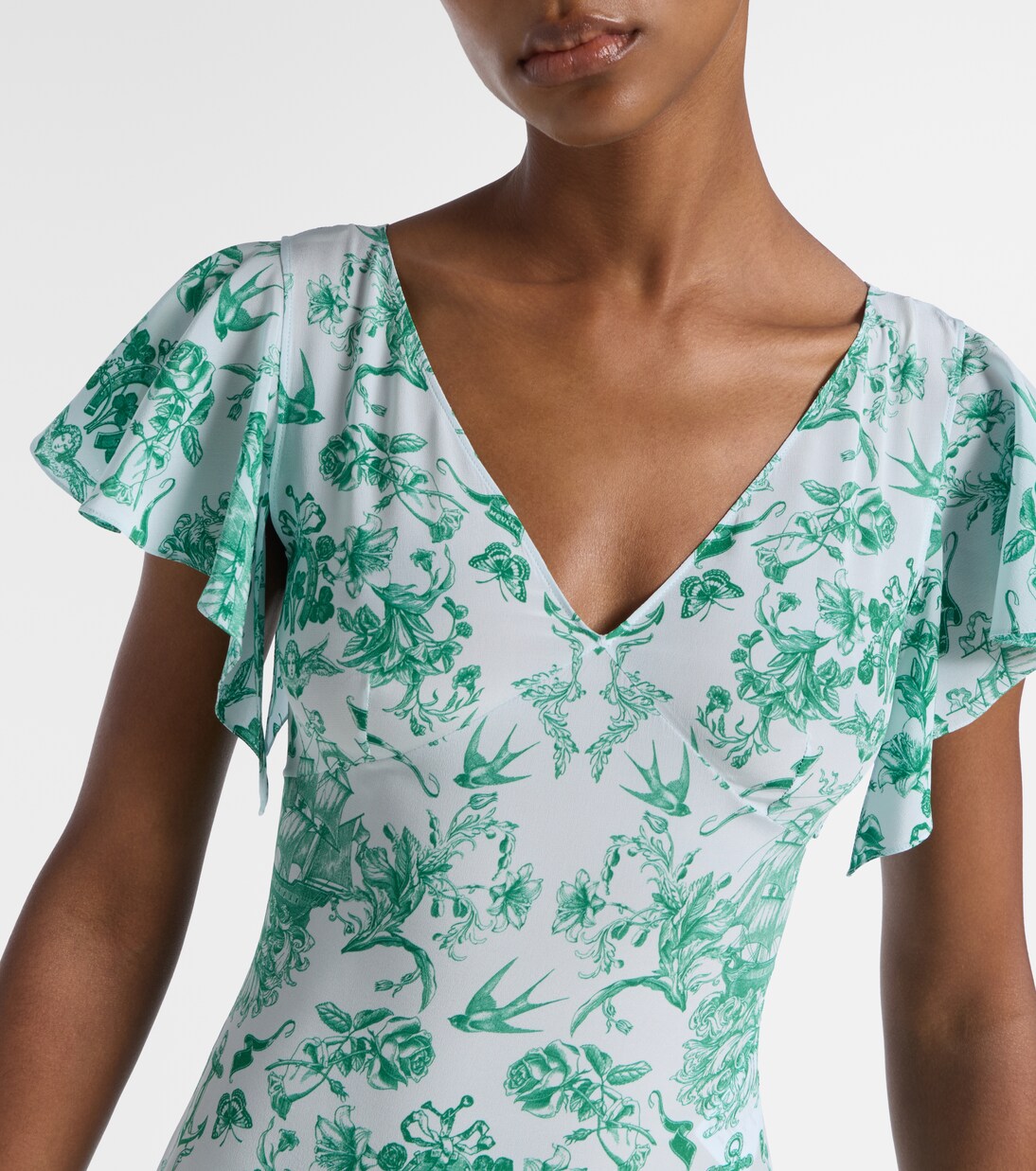 Printed ruffled silk crêpe de chine gown | McQueen