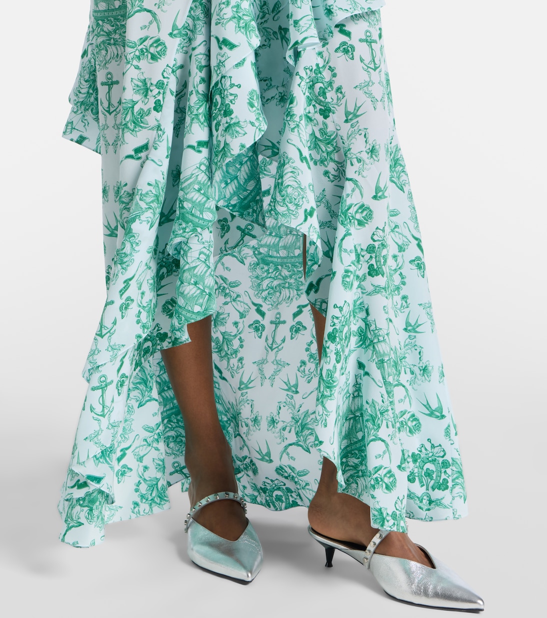 Printed ruffled silk crêpe de chine gown | McQueen