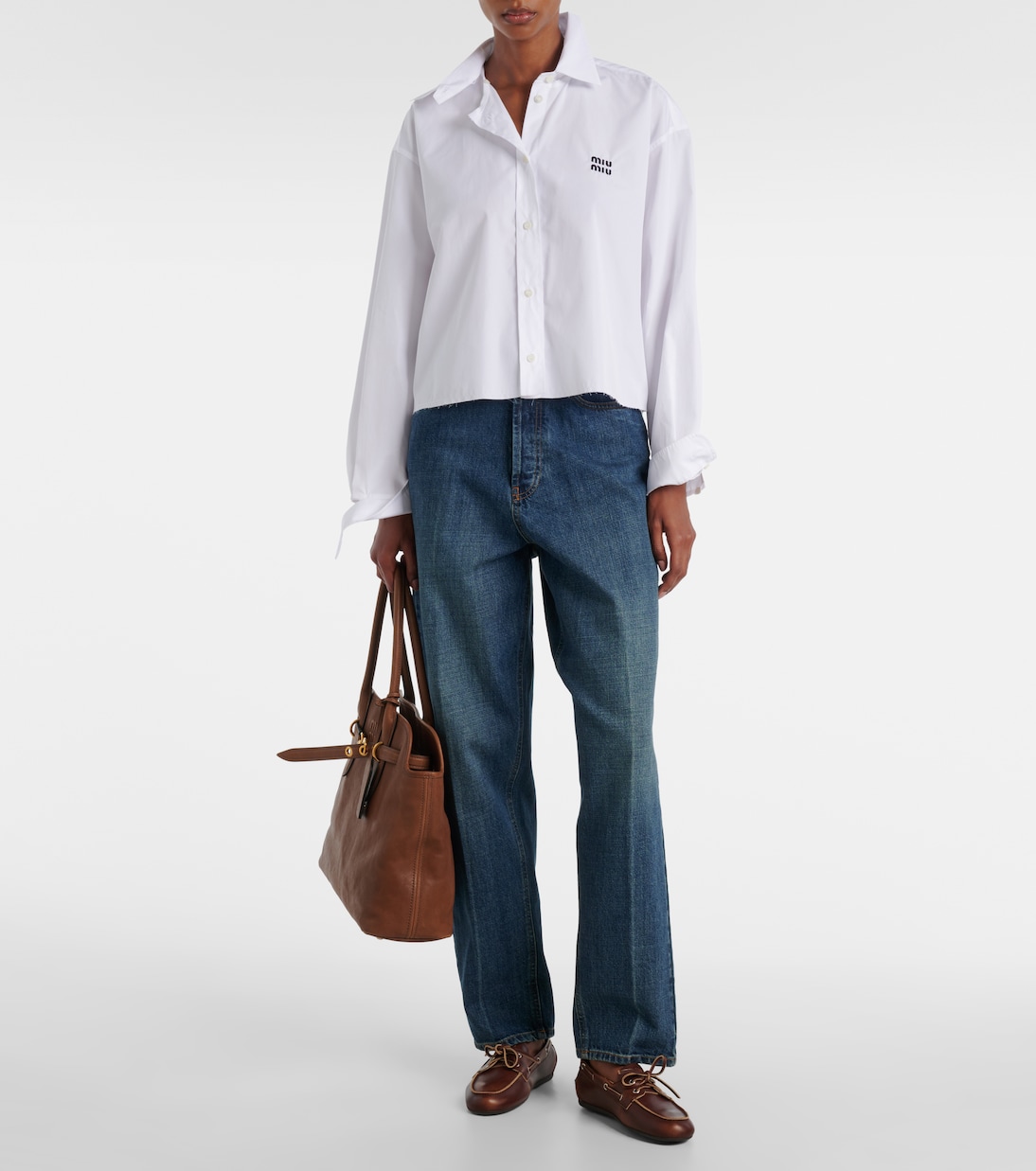 Chemise raccourcie en popeline de coton | Miu Miu