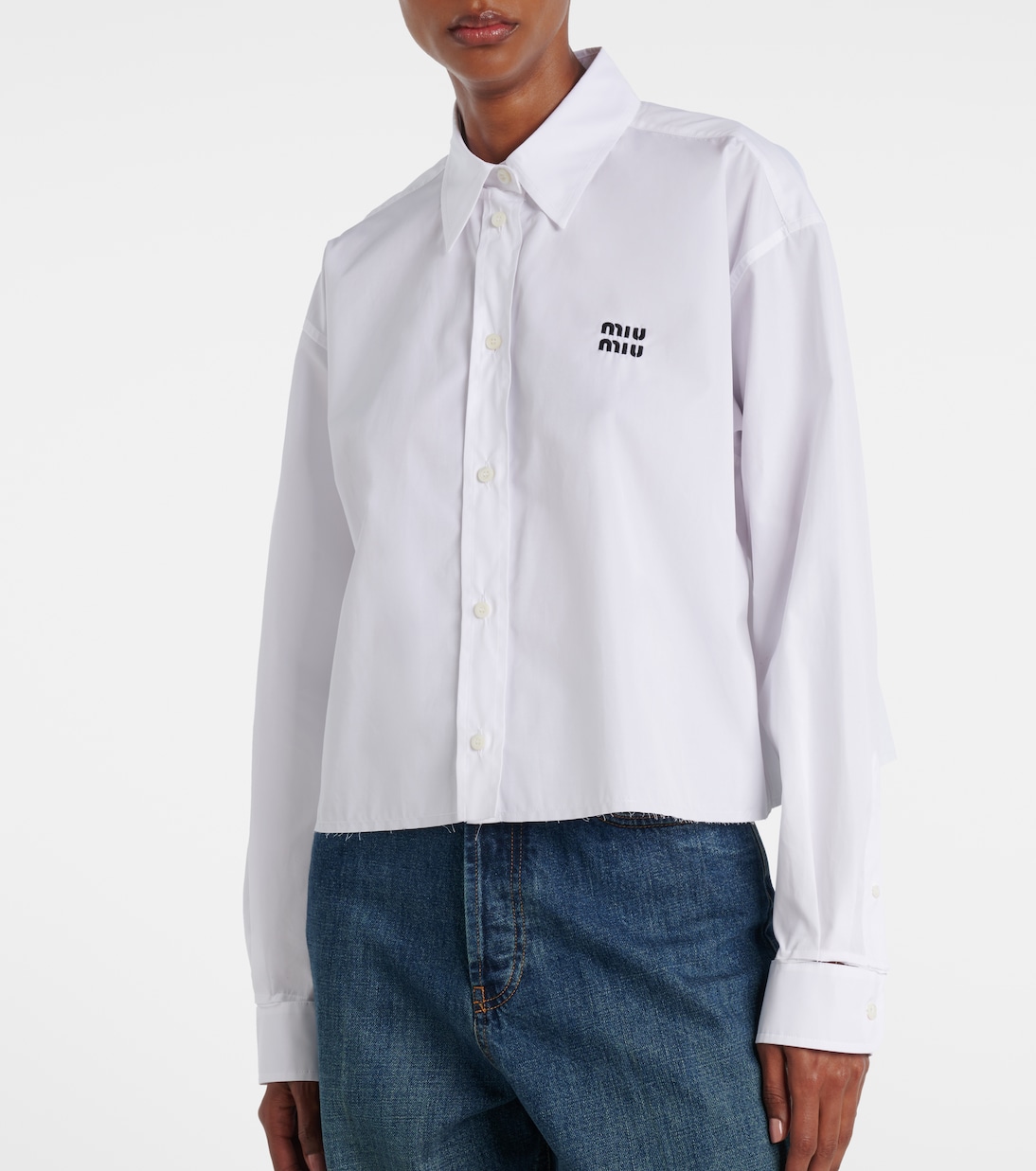 Chemise raccourcie en popeline de coton | Miu Miu