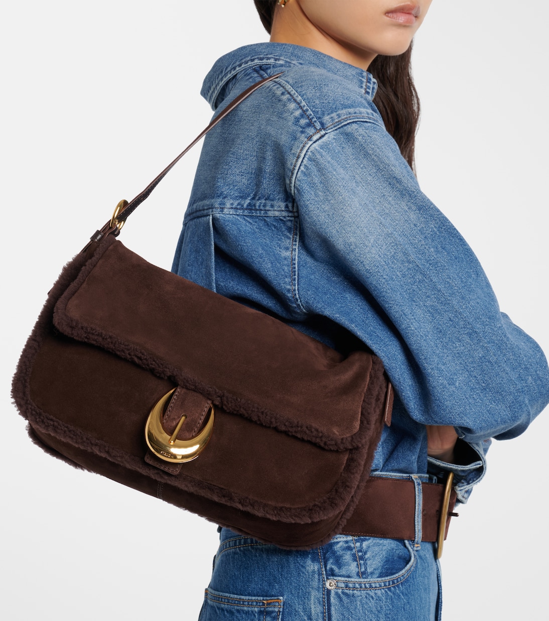 Harlow Medium suede shoulder bag | Staud