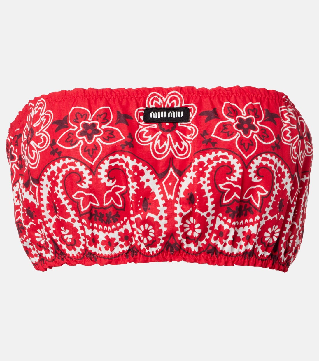 Printed cotton and linen poplin bra top | Miu Miu