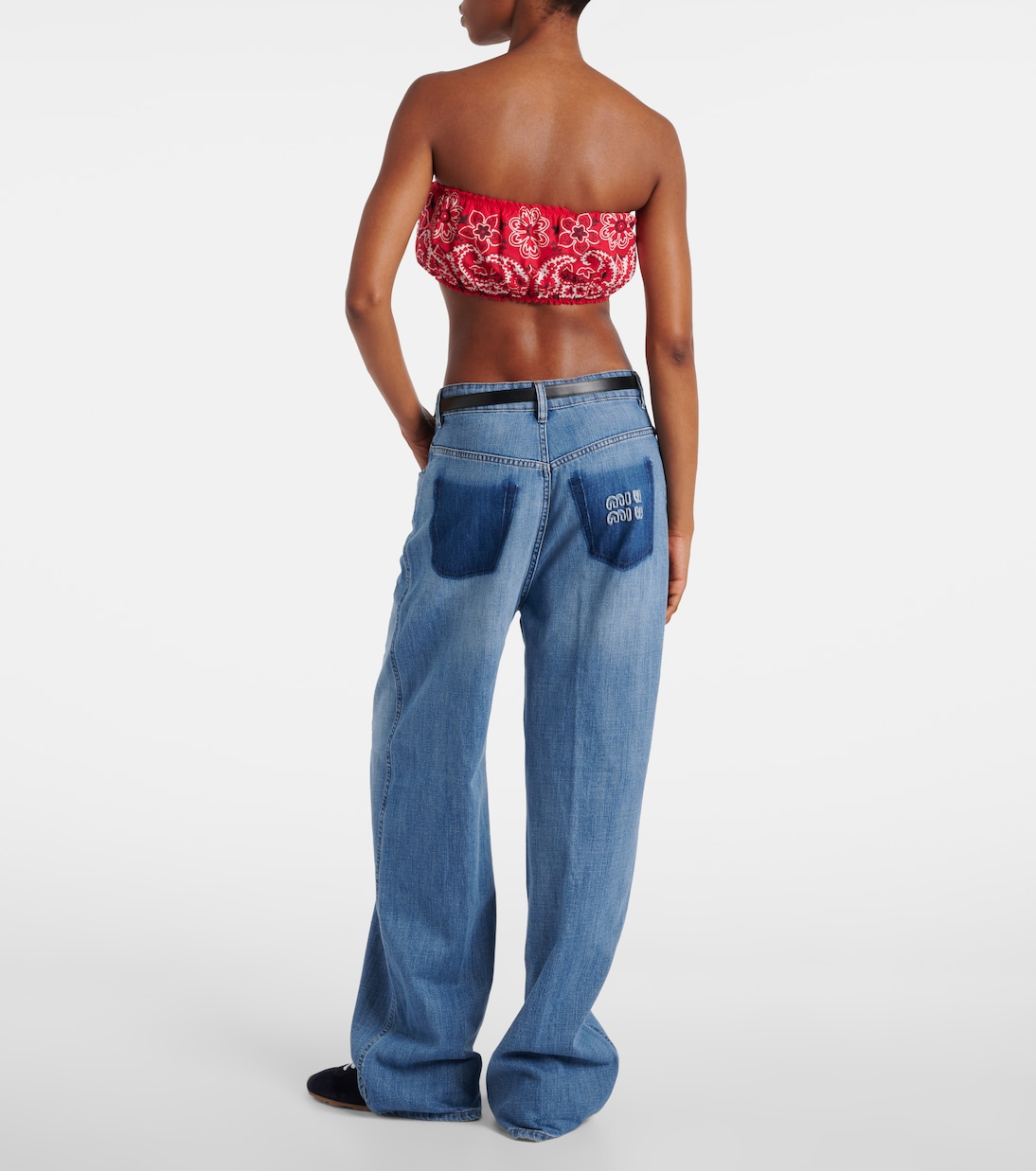 Printed cotton and linen poplin bra top | Miu Miu