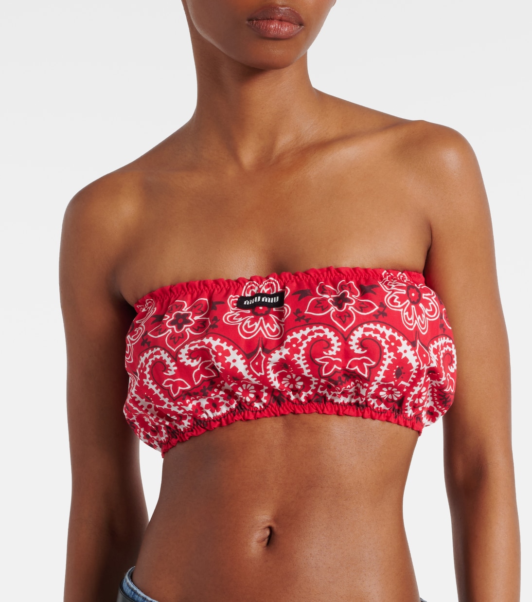 Printed cotton and linen poplin bra top | Miu Miu