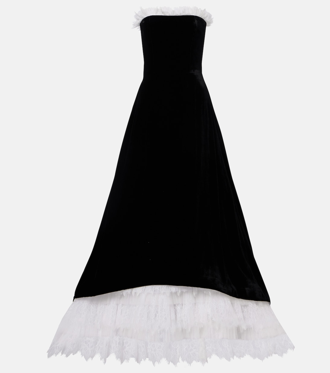 Laurette lace-trimmed velvet bustier gown | Costarellos
