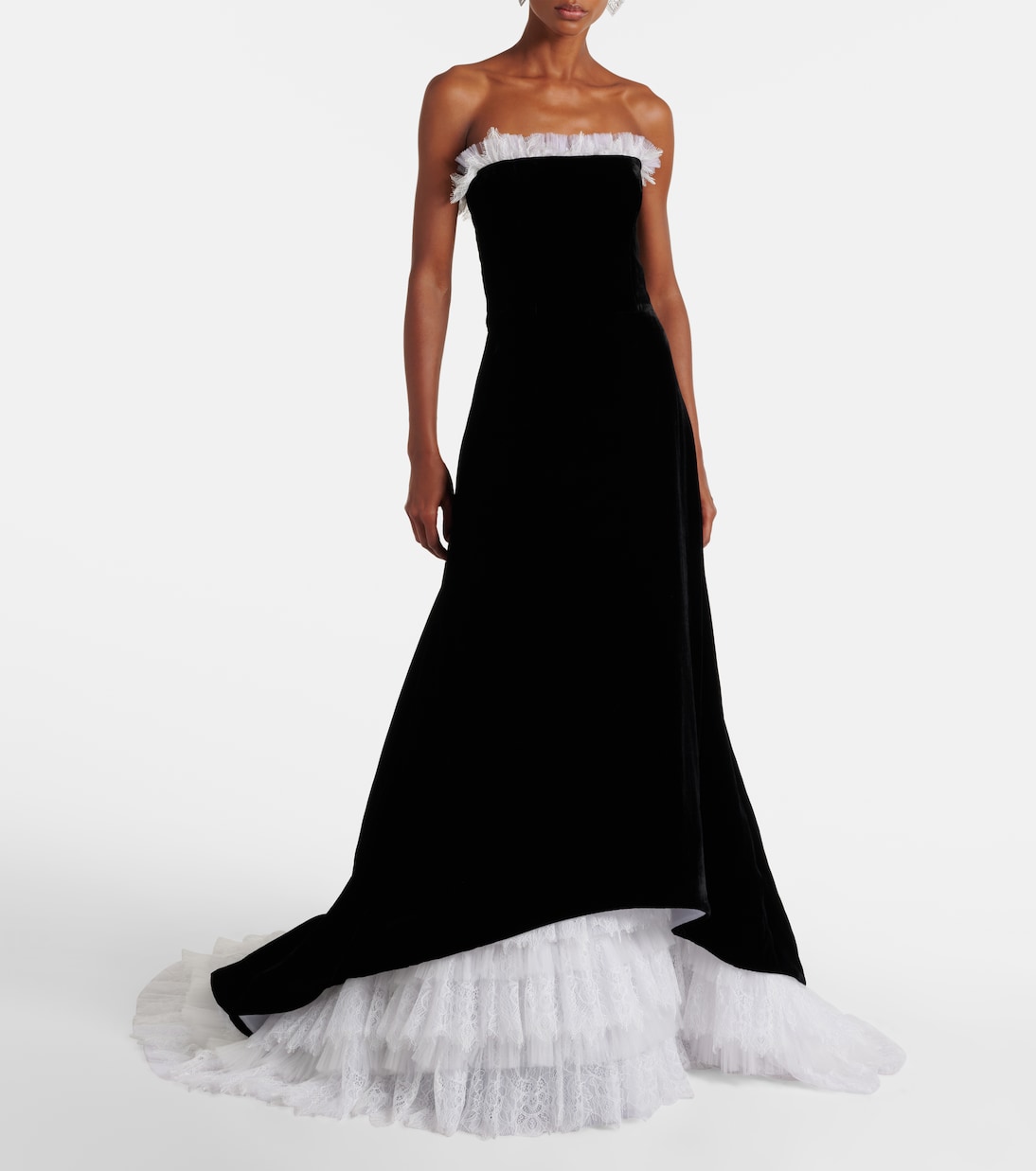 Laurette lace-trimmed velvet bustier gown | Costarellos