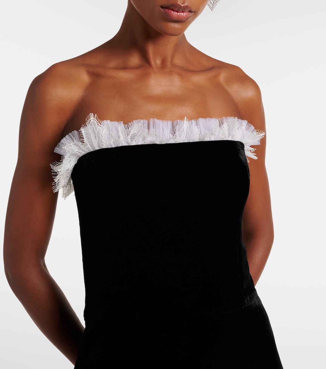 Laurette lace-trimmed velvet bustier gown | Costarellos