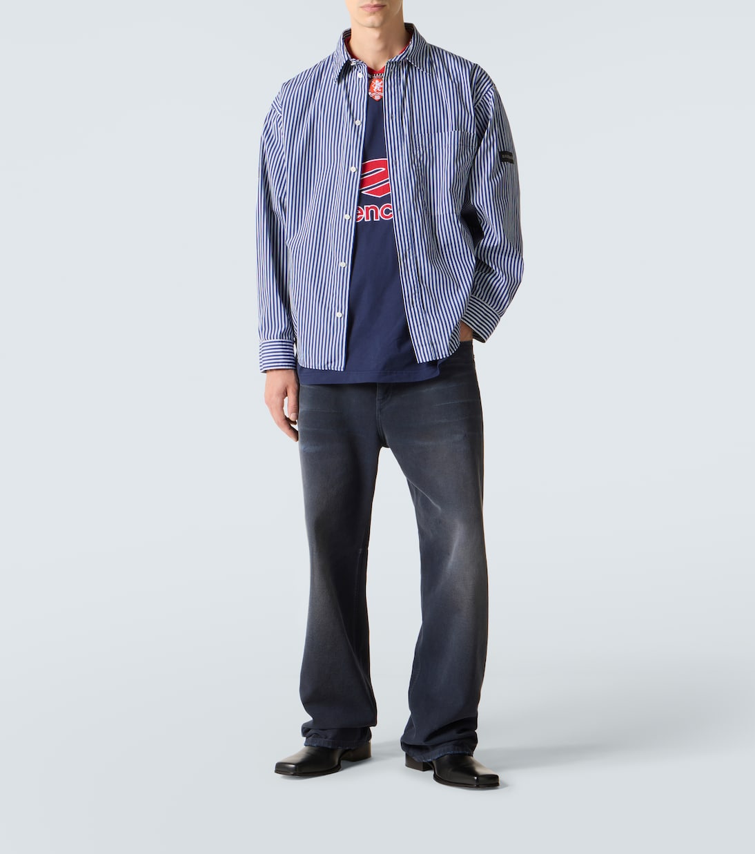 Striped cotton-blend poplin shirt | Balenciaga