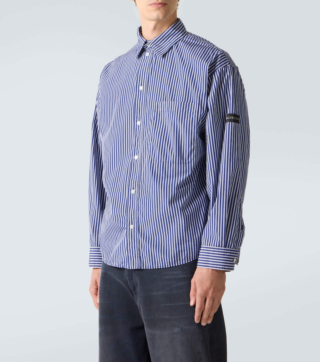 Striped cotton-blend poplin shirt | Balenciaga