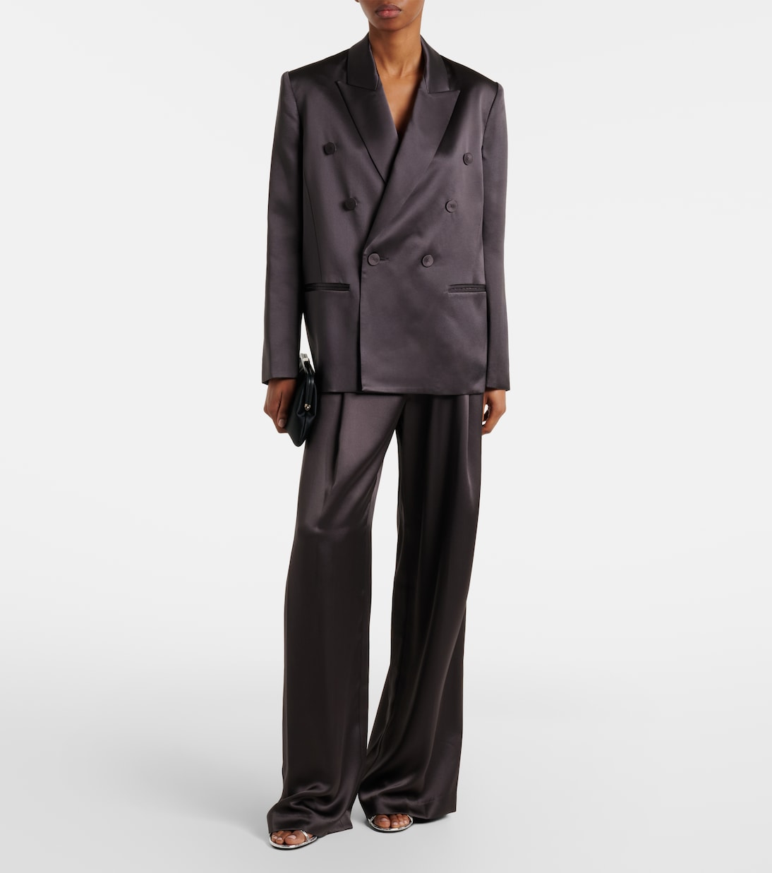 Double-breasted silk satin blazer | The Sei