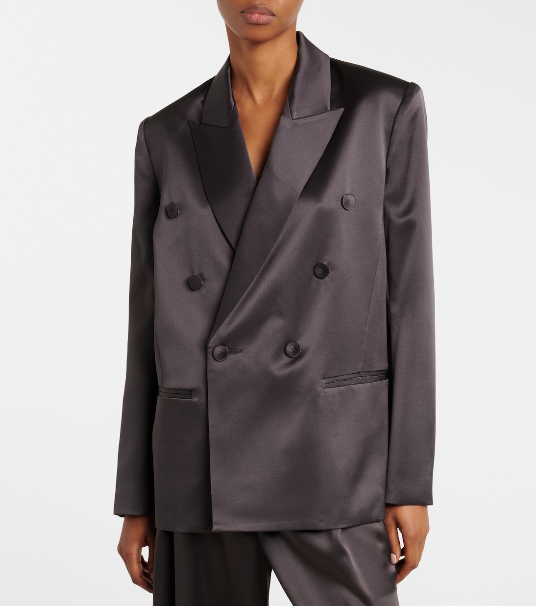 Double-breasted silk satin blazer | The Sei