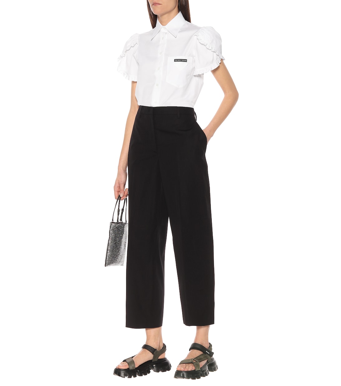 Weite High-Rise-Hose aus Baumwolle | Prada