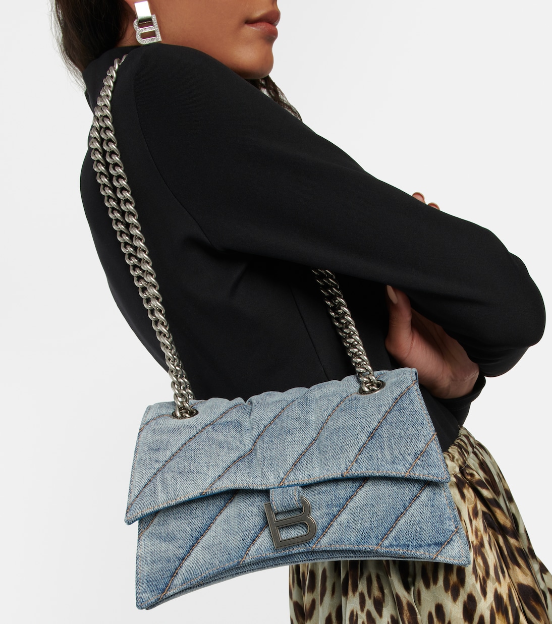 Borsa a spalla Crush Medium in denim | Balenciaga