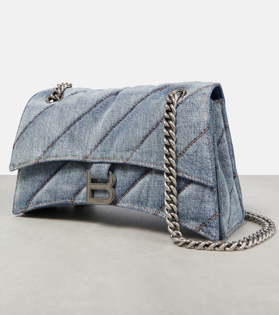 Borsa a spalla Crush Medium in denim | Balenciaga