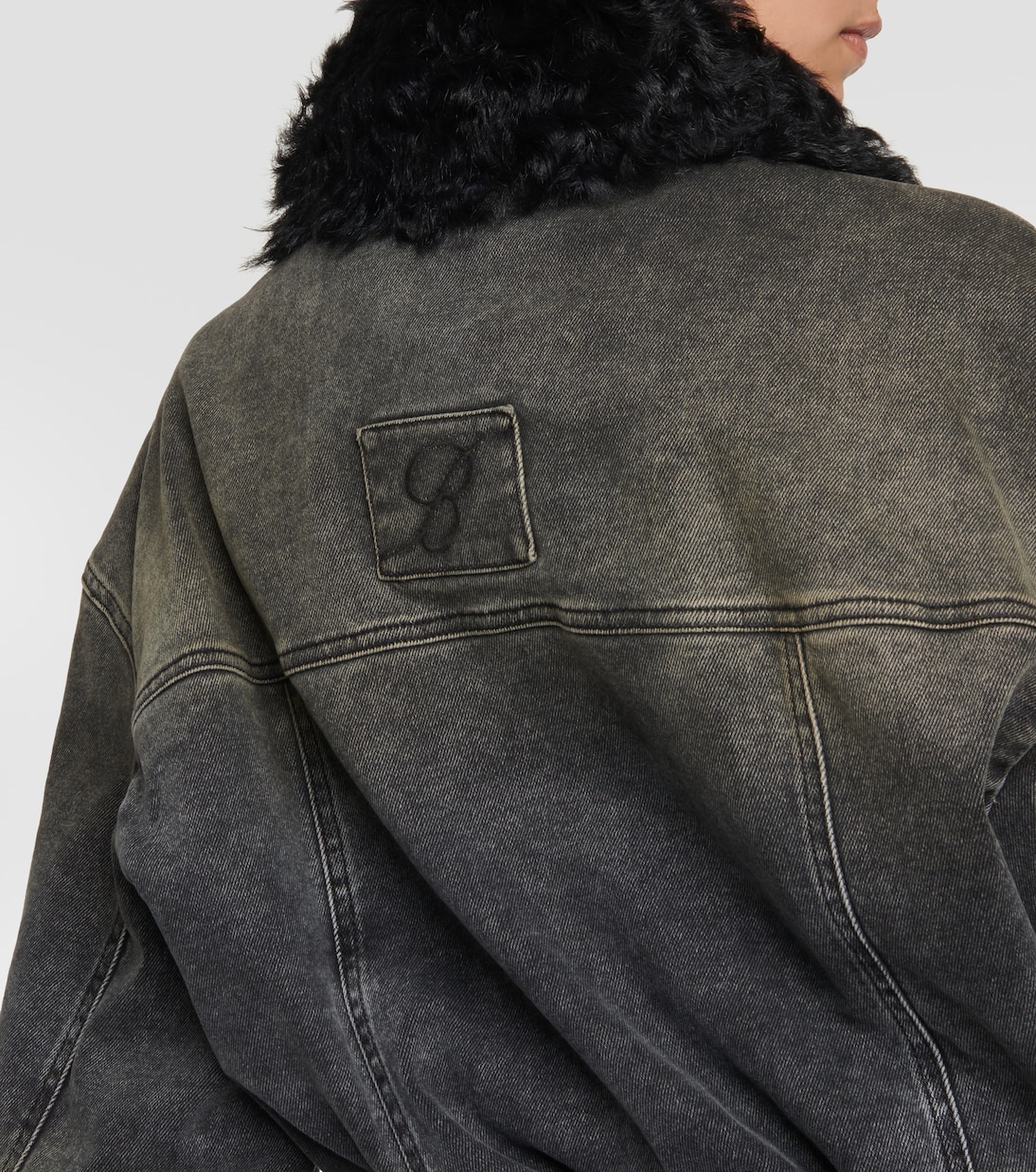 Faux fur-trimmed denim jacket | Blumarine