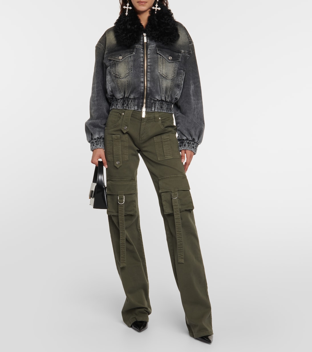 Faux fur-trimmed denim jacket | Blumarine