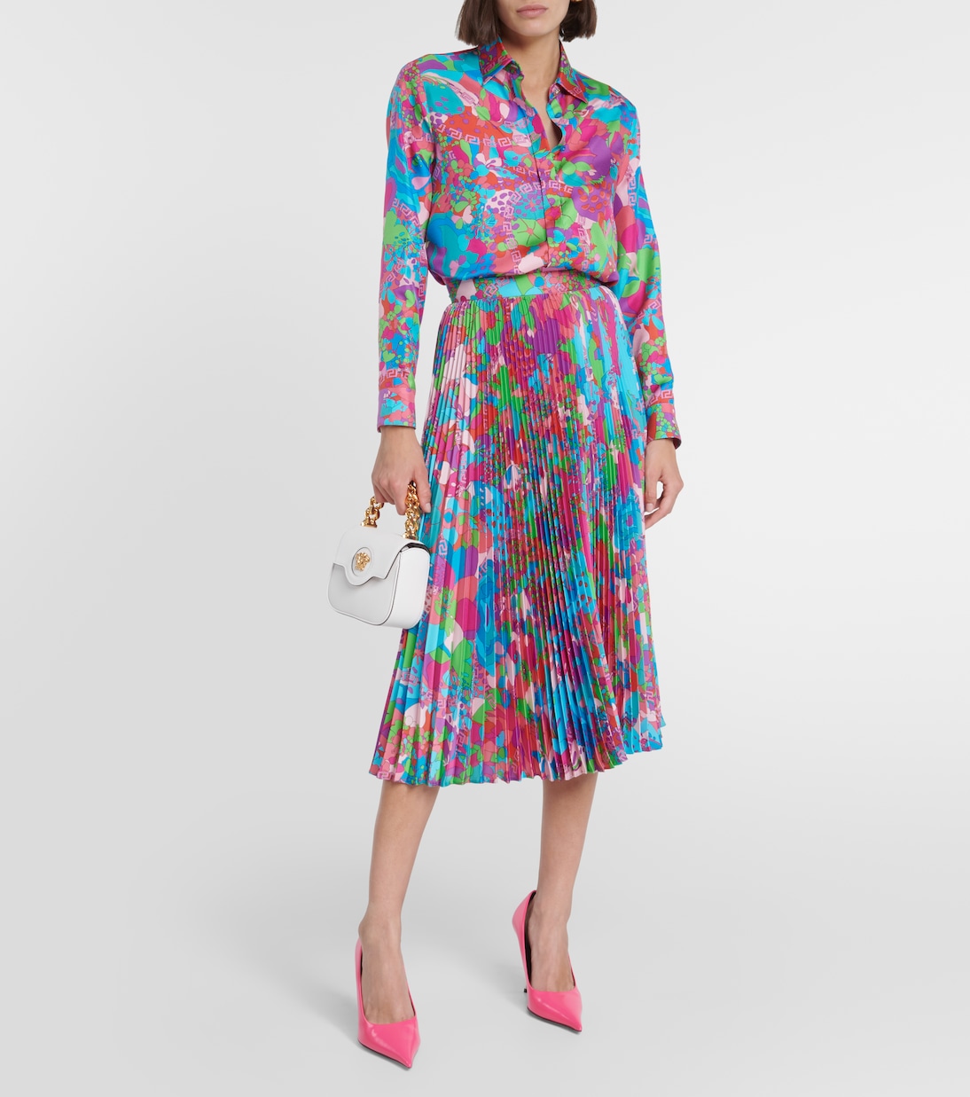 x Dua Lipa camisa de sarga de seda floral | Versace