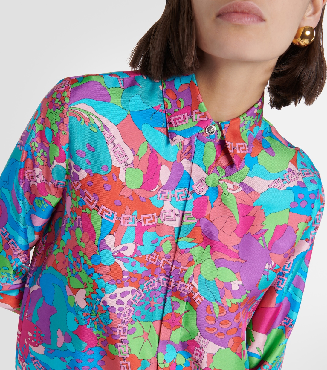 x Dua Lipa camisa de sarga de seda floral | Versace
