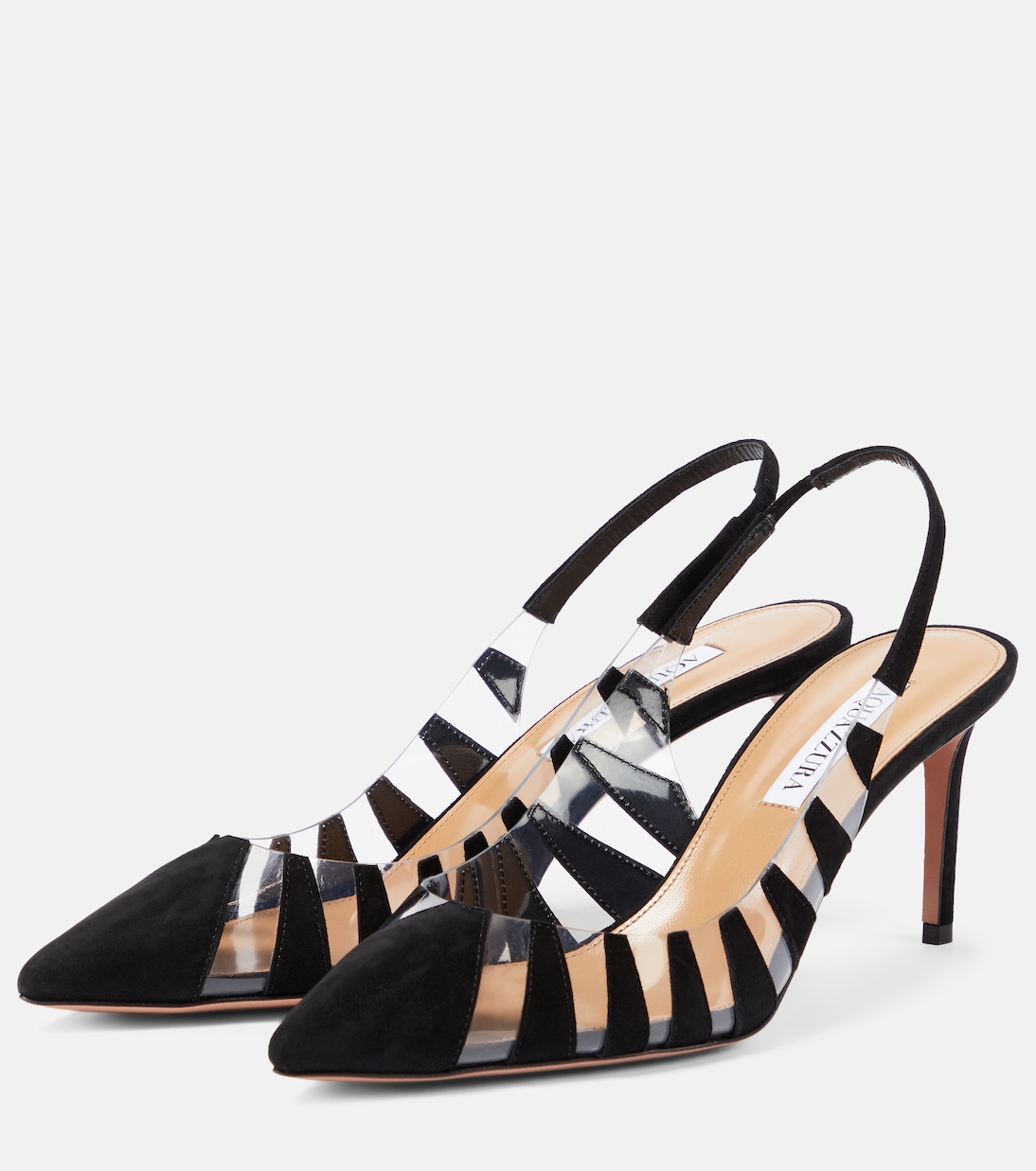 حذاء سلينغ باك من PVC والجلد السويدي Hot Rumor 75 | Aquazzura
