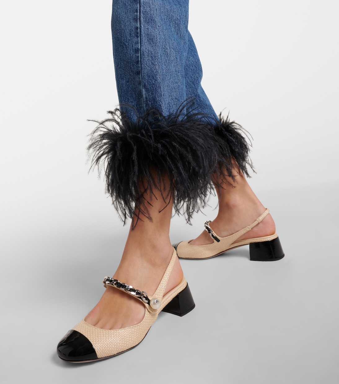 Pumps slingback in rafia con pelle | Miu Miu