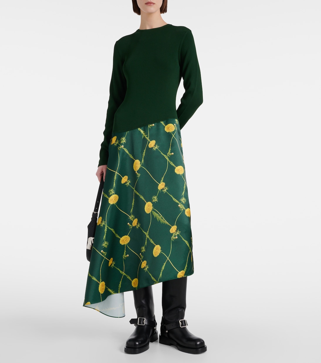 Abito midi in jersey e raso con stampa | Burberry