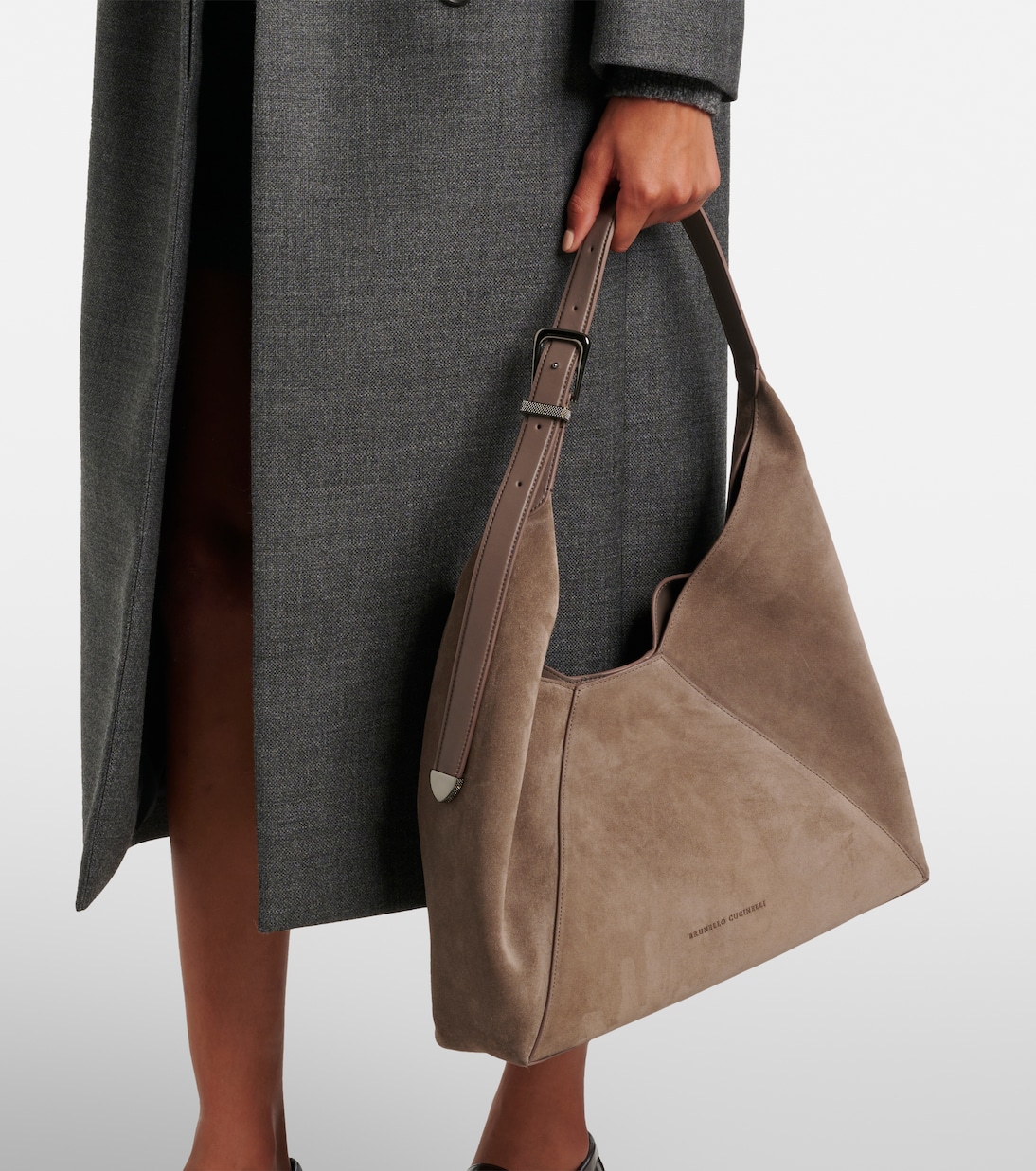Borsa a spalla BC Duo in suede | Brunello Cucinelli