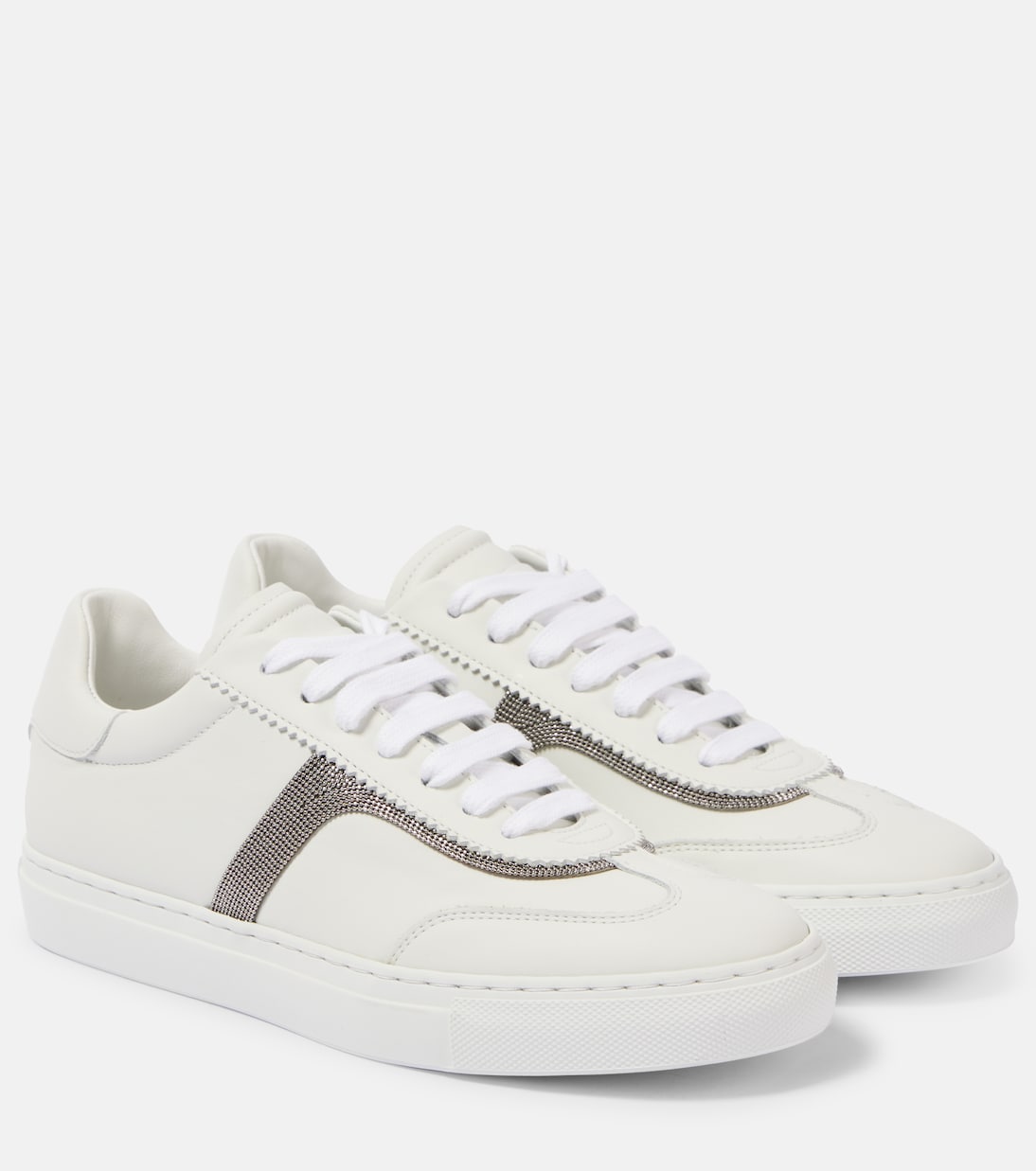 Sneakers in pelle con monili | Brunello Cucinelli